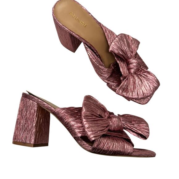 Abound Shoes - Abound Pink Glitter Fabric Chunky Heel Mule Womens 8 Bow Coquette Girly Peep Toe